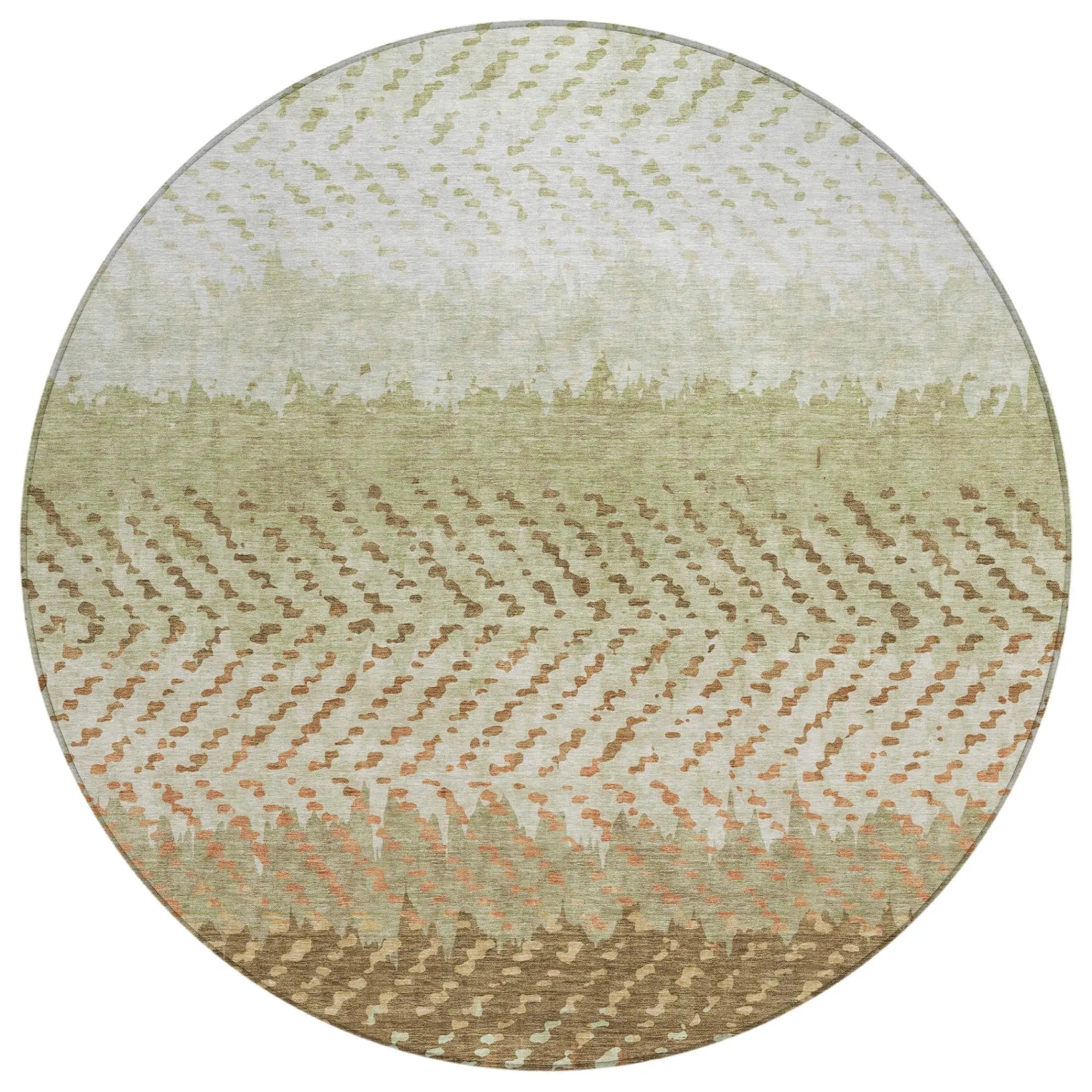 8' Sage And Green Round Striped Washable Indoor Outdoor Area Rug Homeroots Outdoor