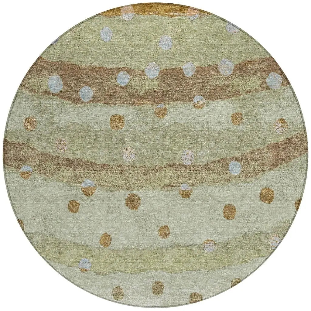 8' Sage And Green Round Striped Washable Indoor Outdoor Area Rug Homeroots Outdoor