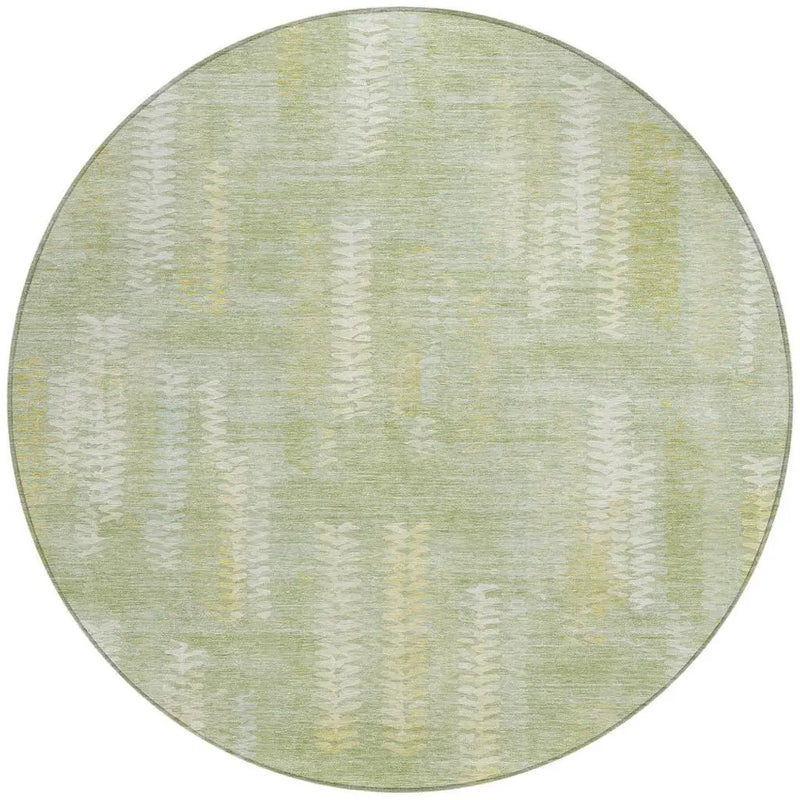 8' Sage And Green Round Striped Washable Indoor Outdoor Area Rug Homeroots Outdoor
