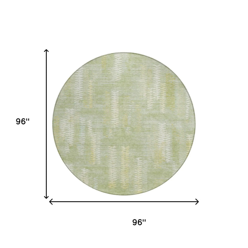 8' Sage And Green Round Striped Washable Indoor Outdoor Area Rug Homeroots Outdoor