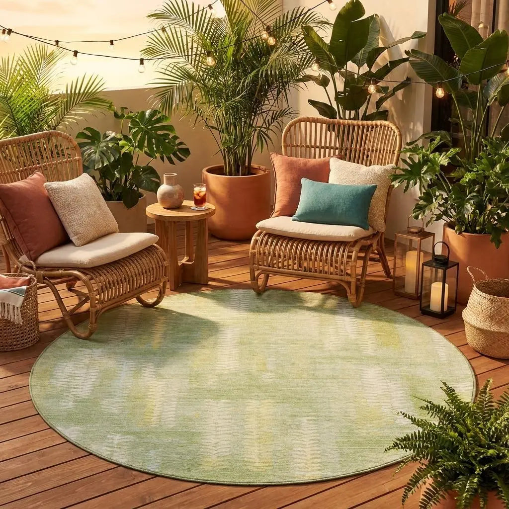 8' Sage And Green Round Striped Washable Indoor Outdoor Area Rug Homeroots Outdoor