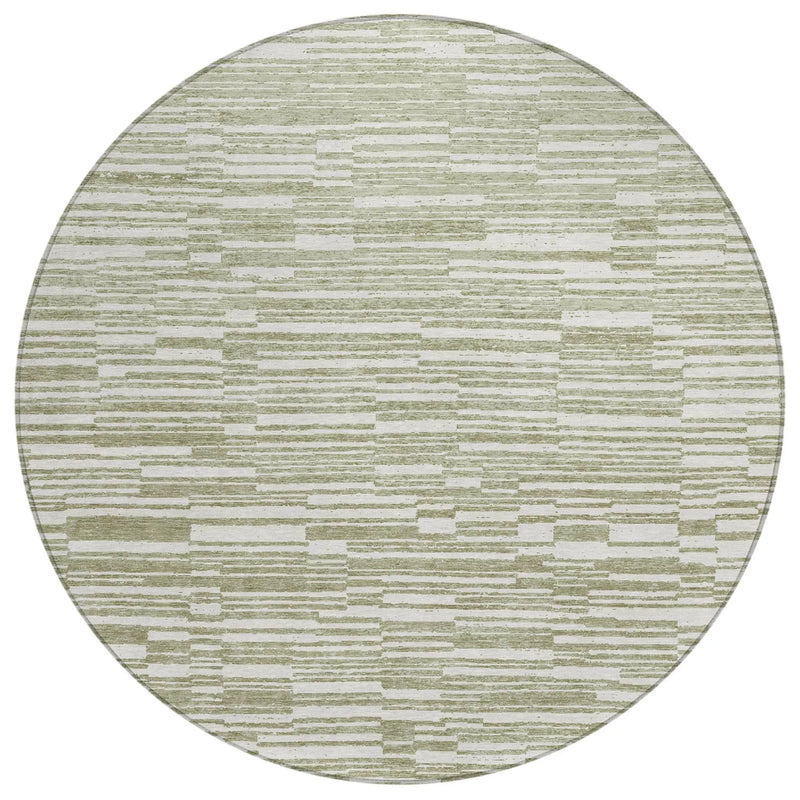 8' Sage And Green Round Striped Washable Indoor Outdoor Area Rug Homeroots Outdoor