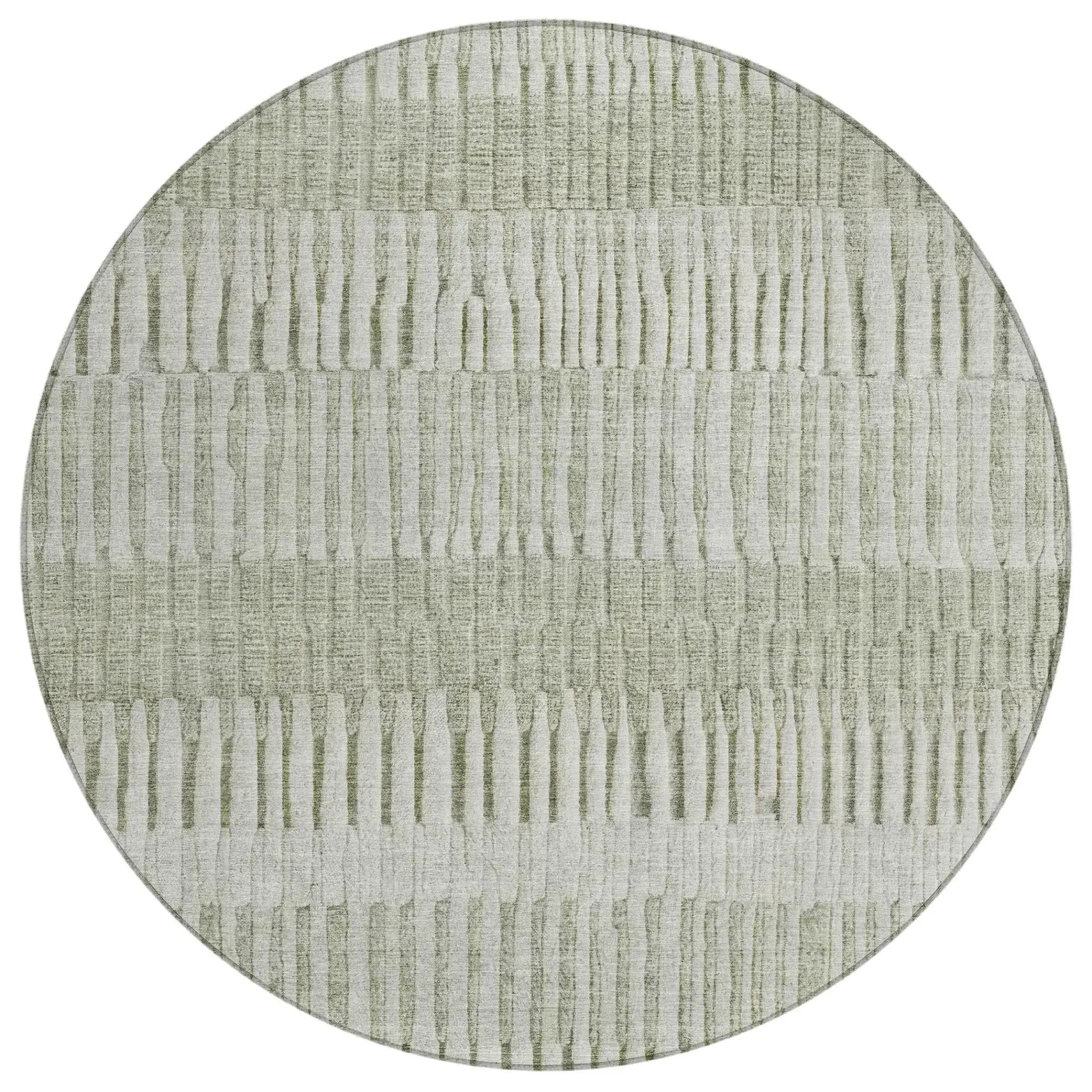8' Sage And Green Round Striped Washable Indoor Outdoor Area Rug Homeroots Outdoor