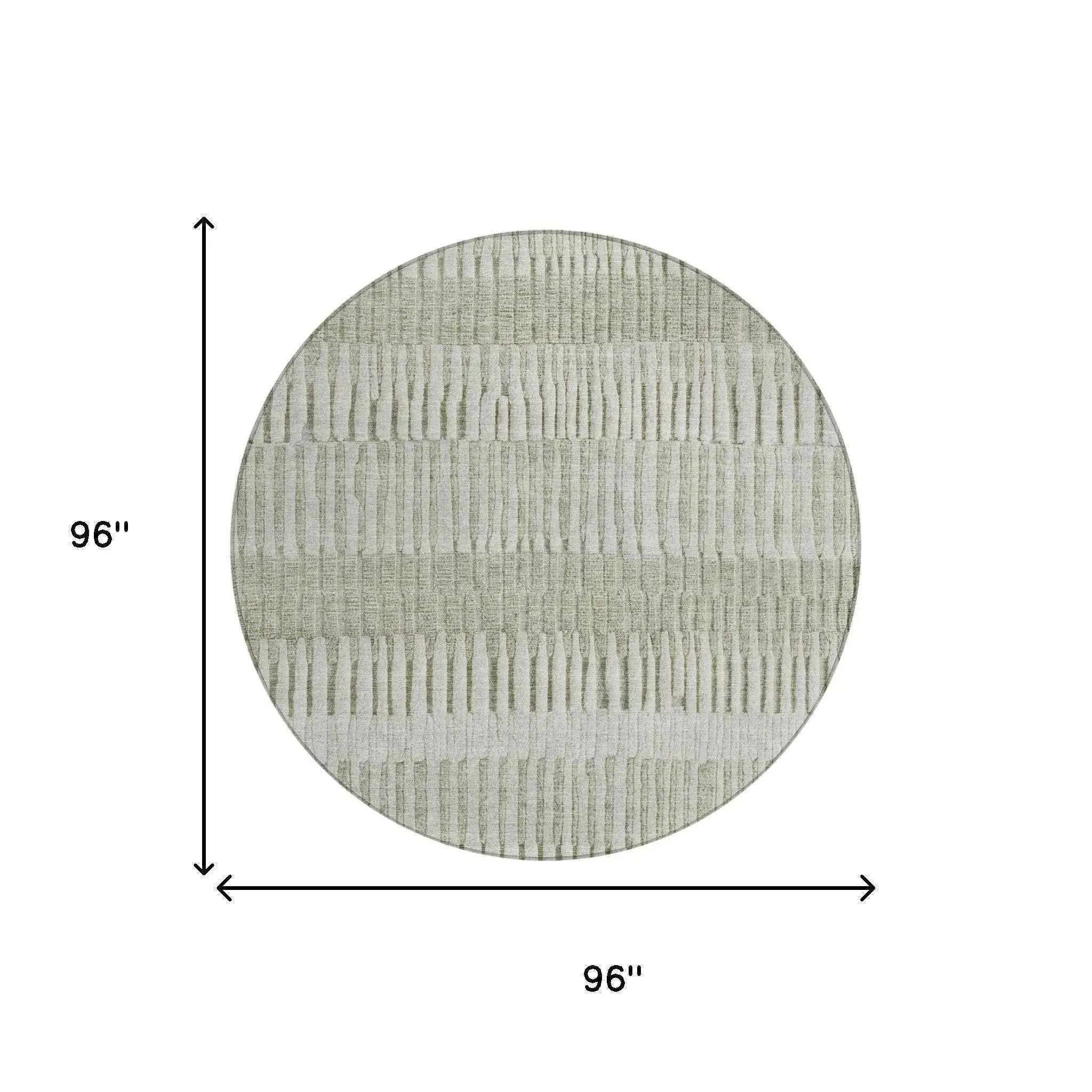 8' Sage And Green Round Striped Washable Indoor Outdoor Area Rug Homeroots Outdoor