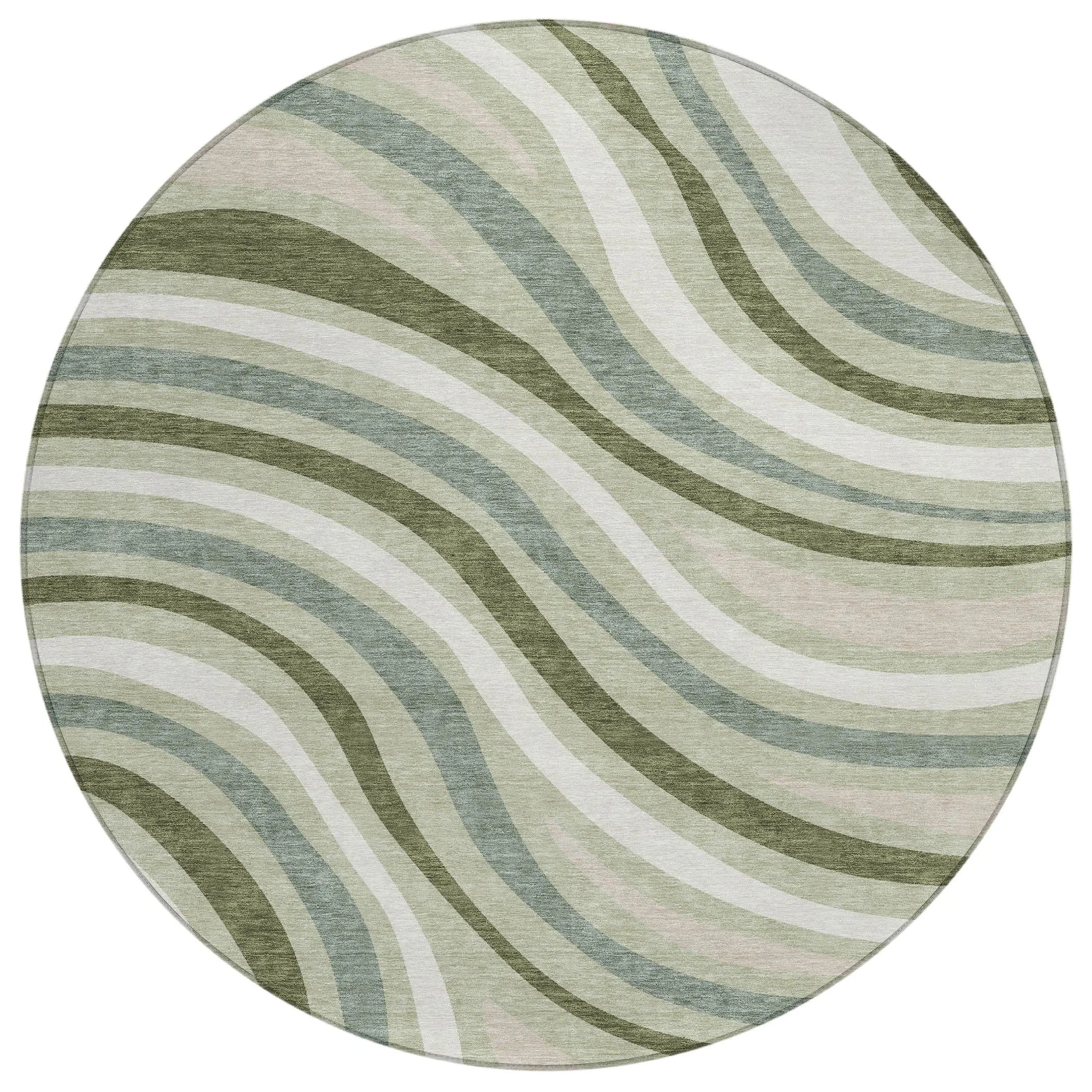 8' Sage And Green Round Striped Washable Indoor Outdoor Area Rug Homeroots Outdoor