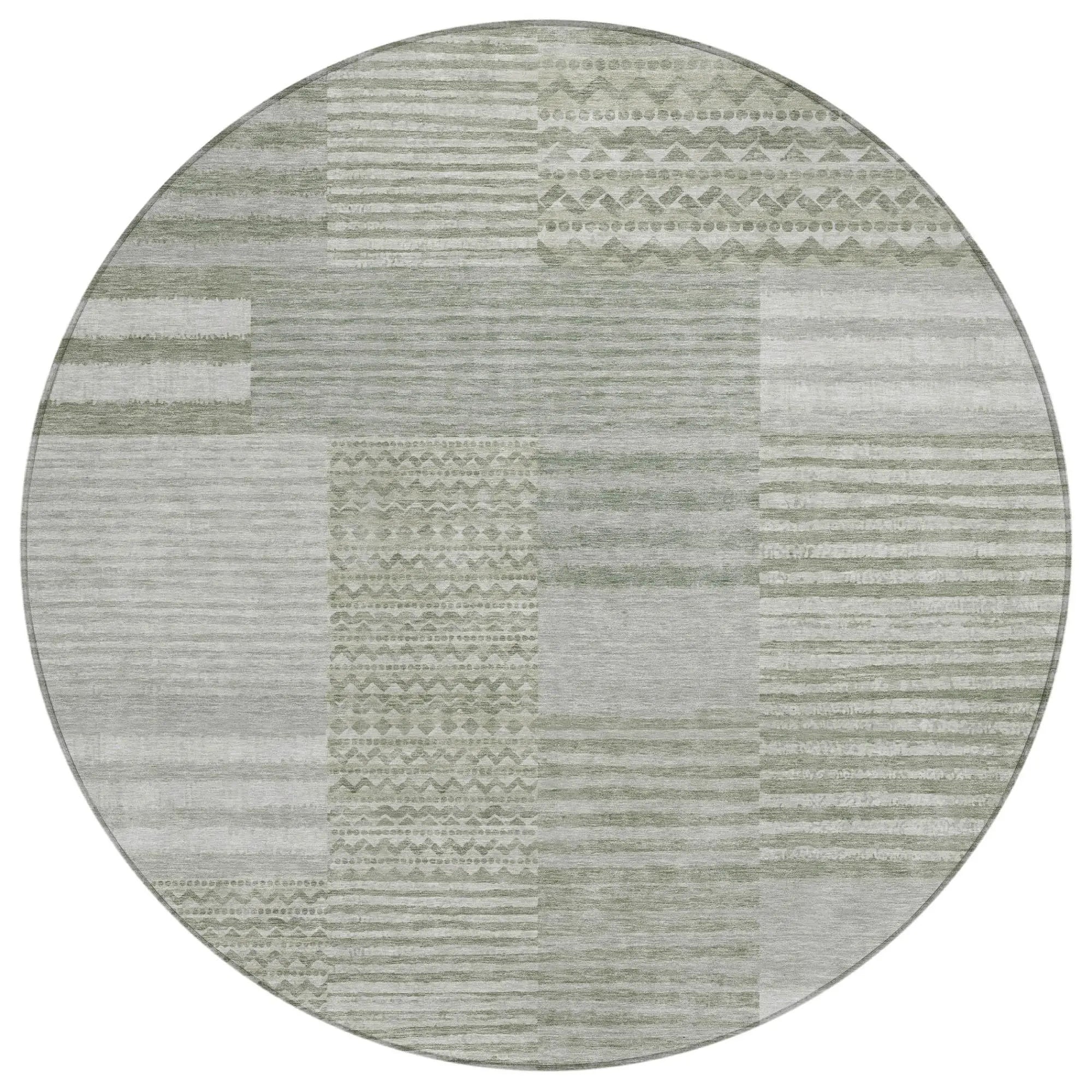 8' Sage And Green Round Striped Washable Indoor Outdoor Area Rug Homeroots Outdoor
