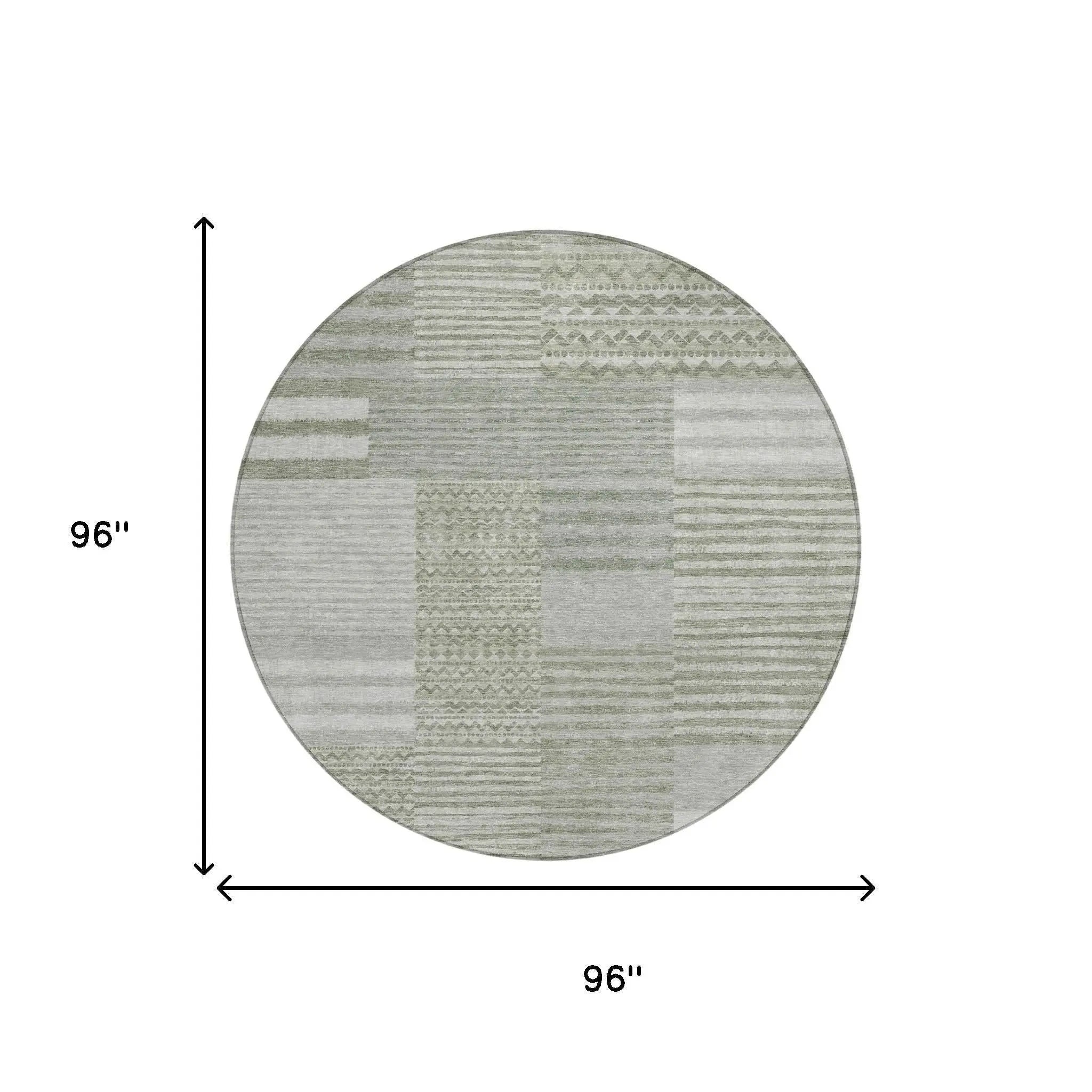 8' Sage And Green Round Striped Washable Indoor Outdoor Area Rug Homeroots Outdoor
