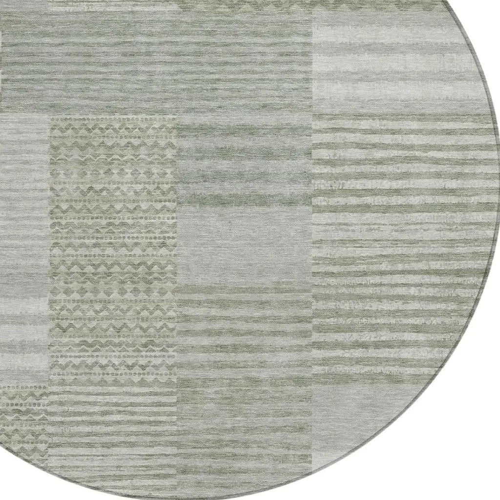 8' Sage And Green Round Striped Washable Indoor Outdoor Area Rug Homeroots Outdoor