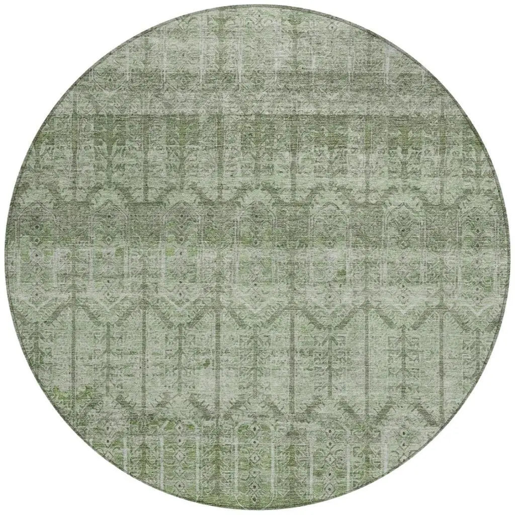 8' Sage And Green Round Tribal Washable Indoor Outdoor Area Rug Homeroots Outdoor