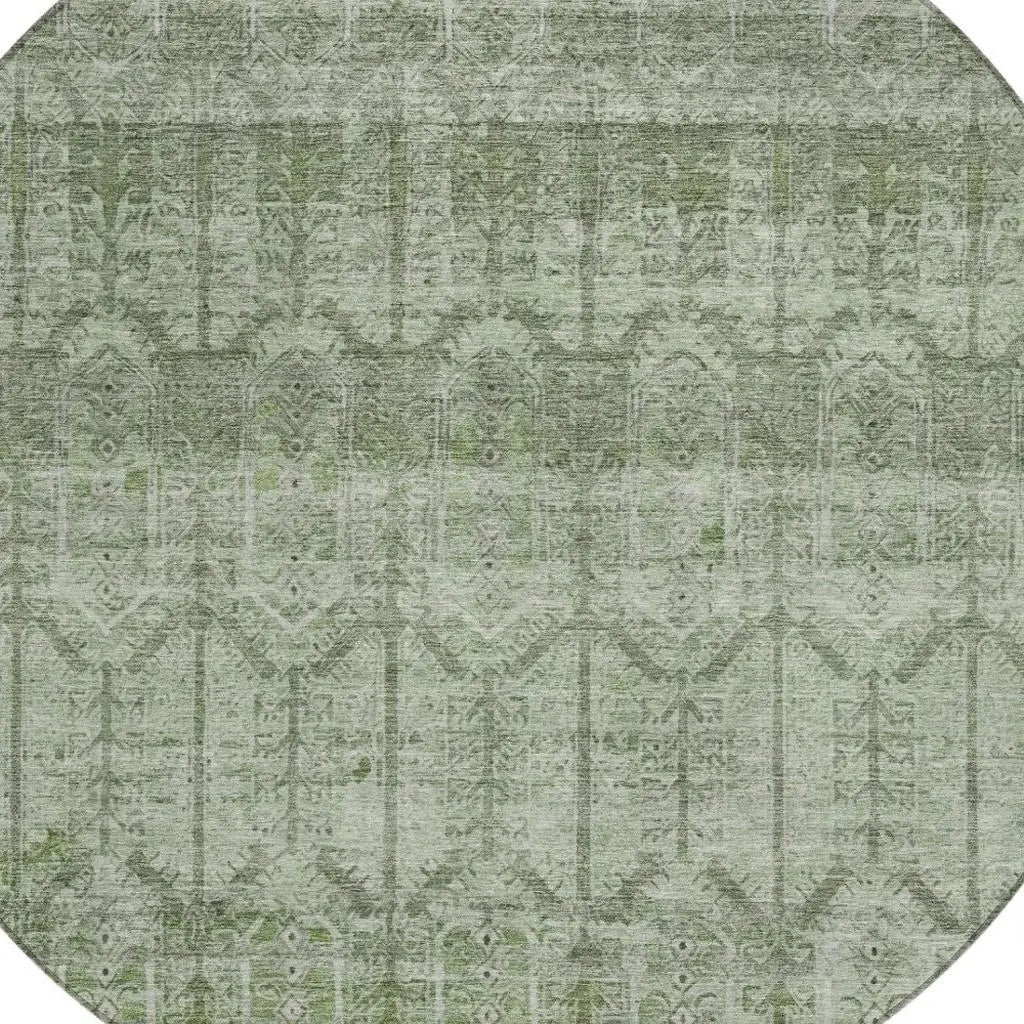 8' Sage And Green Round Tribal Washable Indoor Outdoor Area Rug Homeroots Outdoor