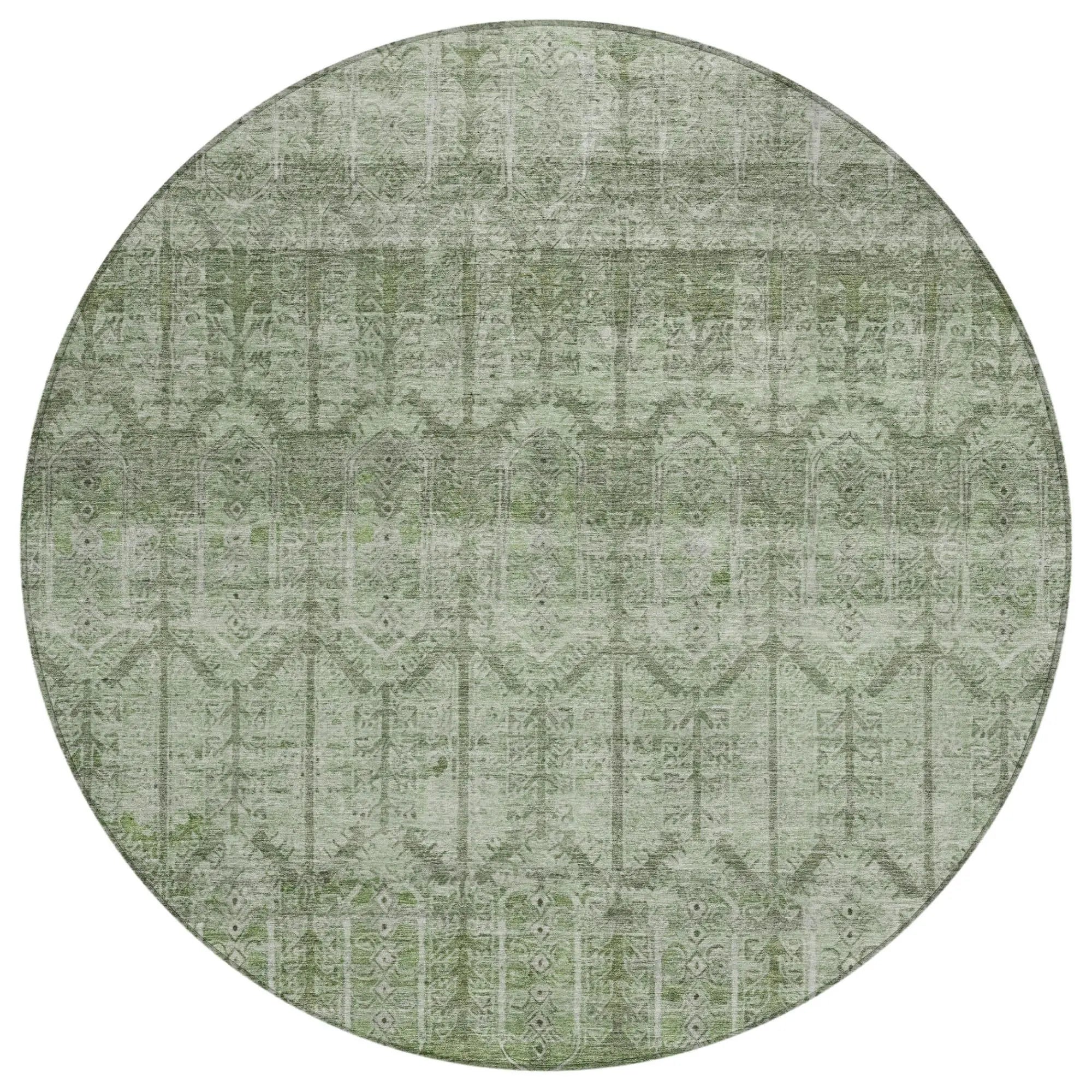 8' Sage And Green Round Tribal Washable Indoor Outdoor Area Rug Homeroots Outdoor