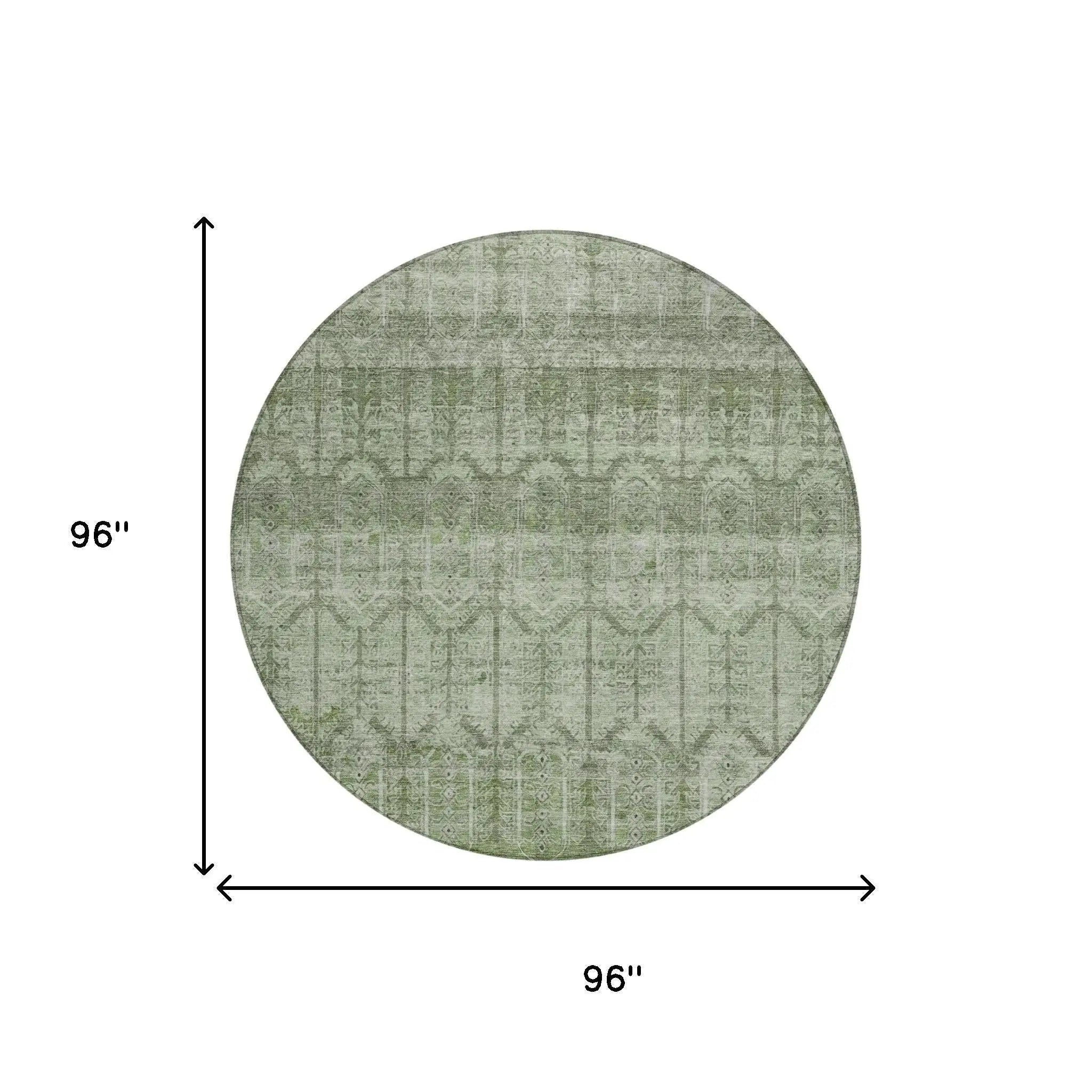 8' Sage And Green Round Tribal Washable Indoor Outdoor Area Rug Homeroots Outdoor