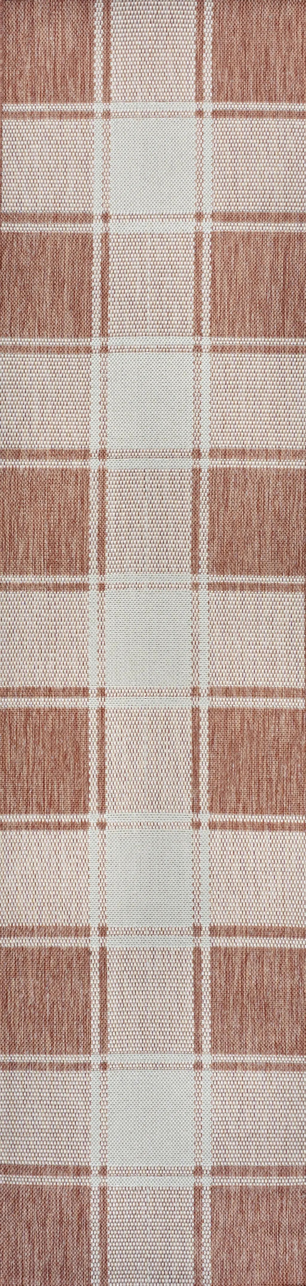 8' Salmon And Cream Gingham Indoor Outdoor Runner Rug Homeroots Outdoor