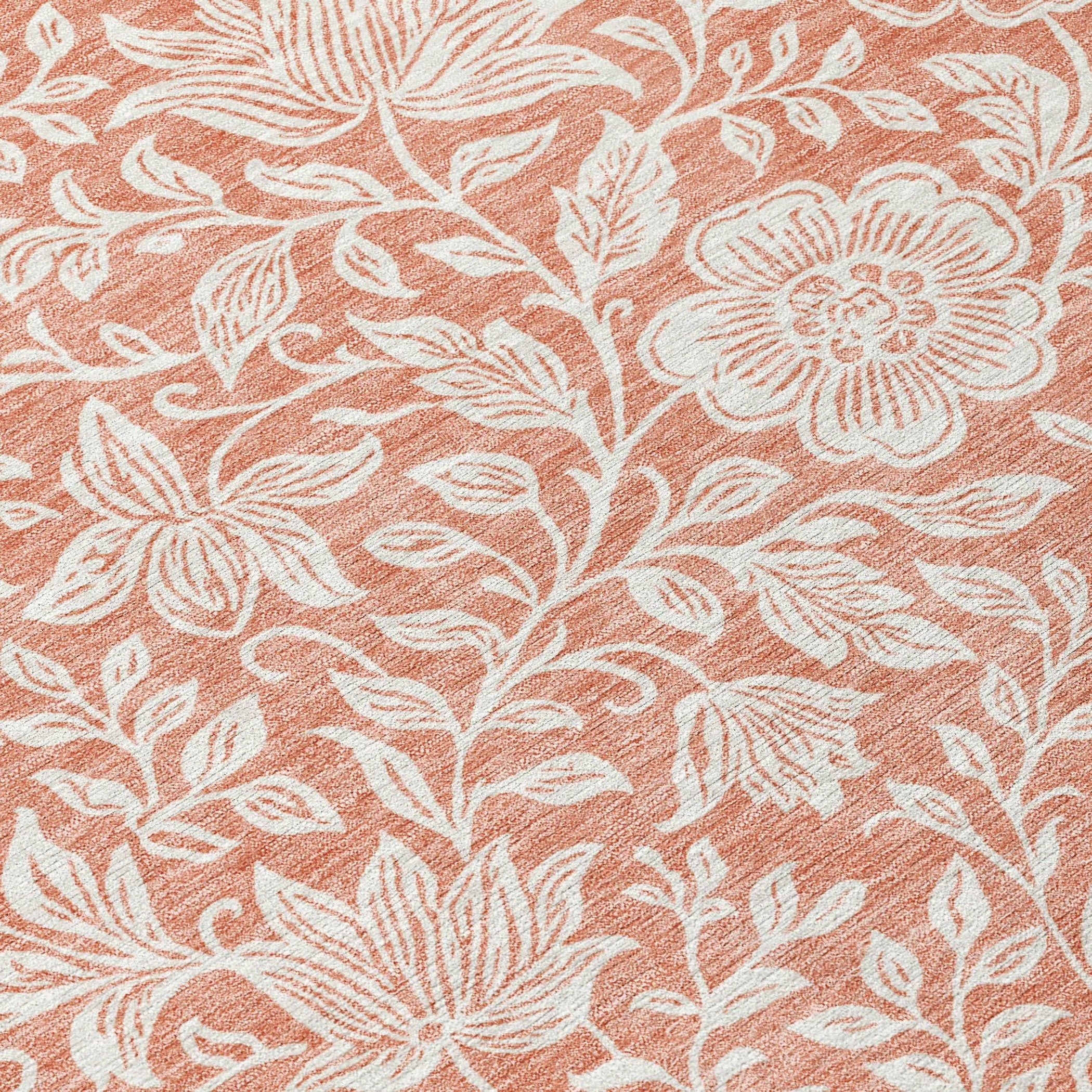 8' Salmon And Ivory Round Floral Washable Indoor Outdoor Area Rug Homeroots Outdoor