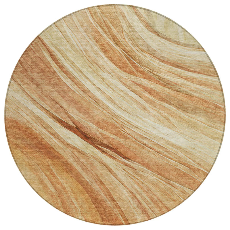 8' Salmon And Orange Round Abstract Washable Indoor Outdoor Area Rug Homeroots Outdoor