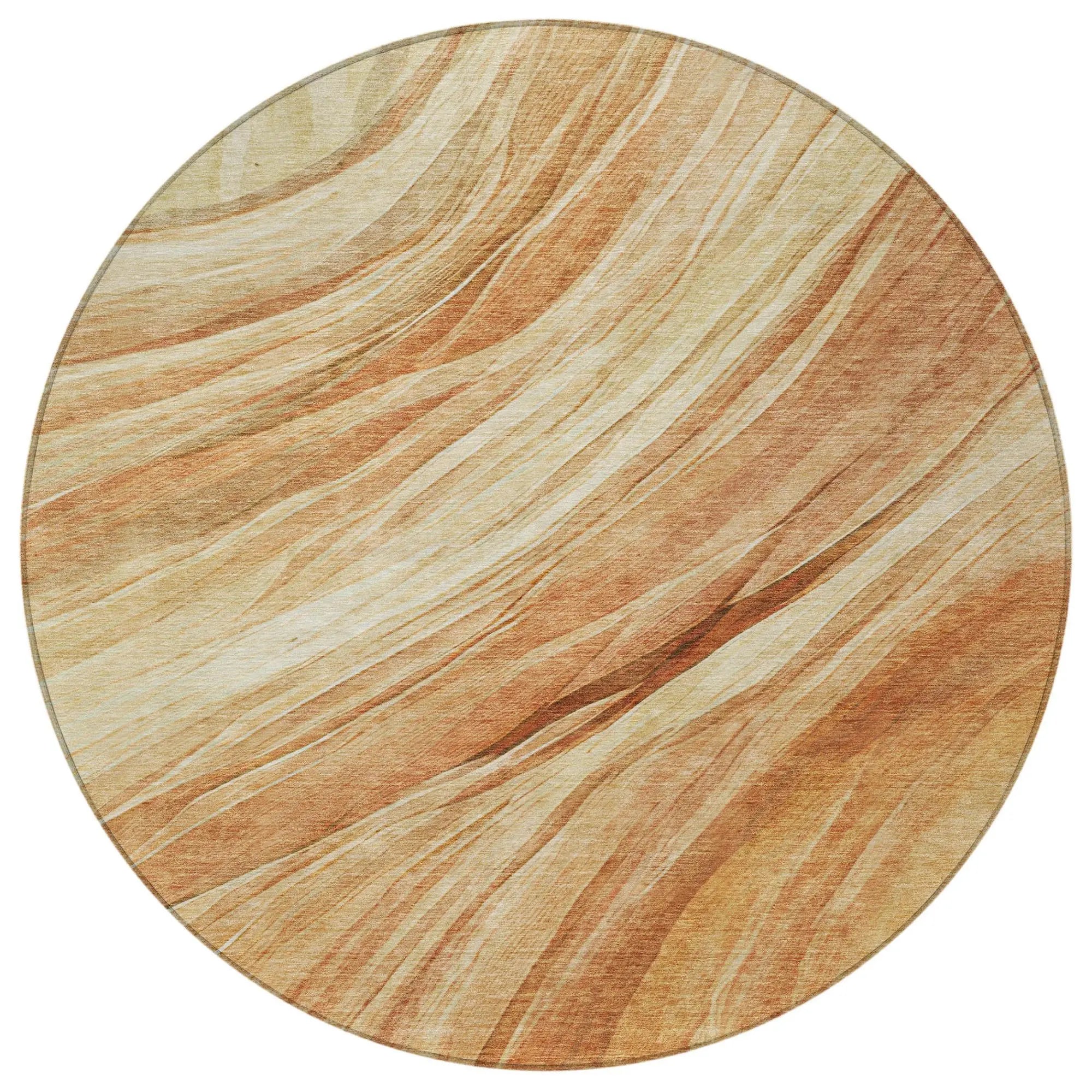 8' Salmon And Orange Round Abstract Washable Indoor Outdoor Area Rug Homeroots Outdoor