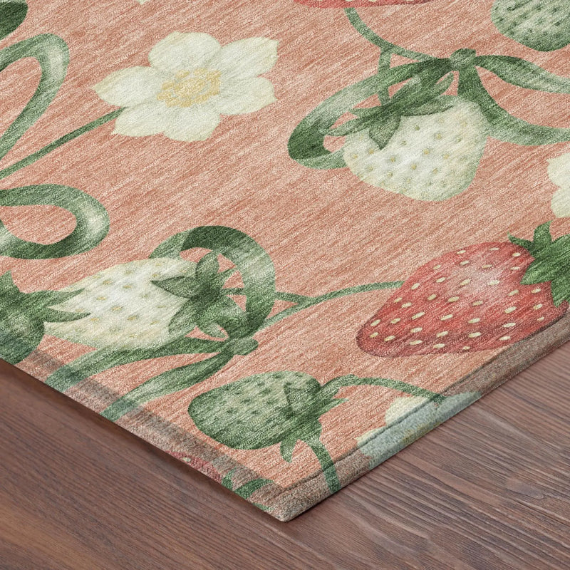8' Salmon And Orange Round Floral Washable Indoor Outdoor Area Rug Homeroots Outdoor