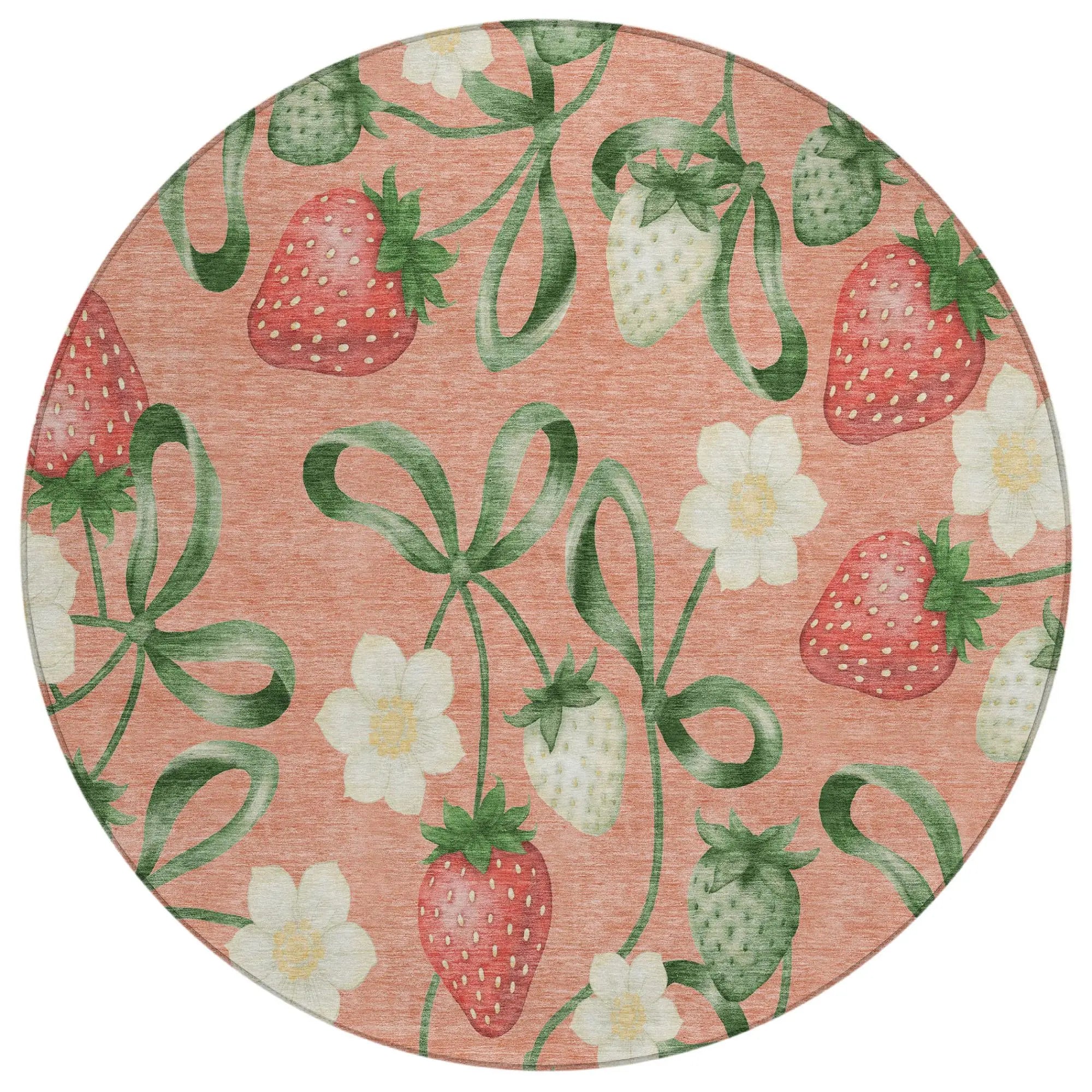 8' Salmon And Orange Round Floral Washable Indoor Outdoor Area Rug Homeroots Outdoor