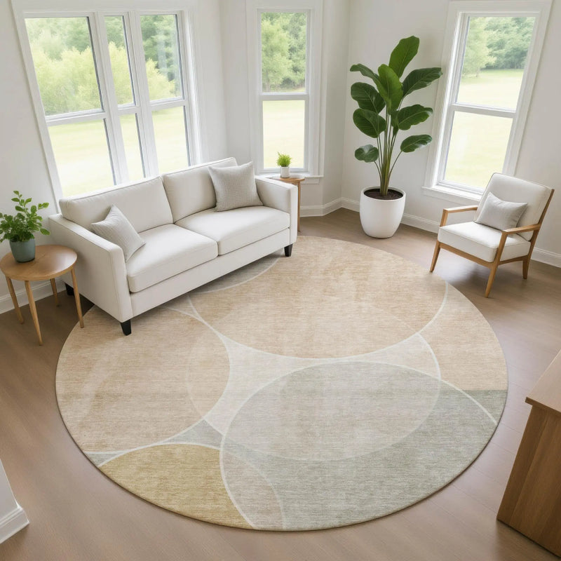 8' Salmon And Orange Round Geometric Washable Indoor Outdoor Area Rug Homeroots Outdoor
