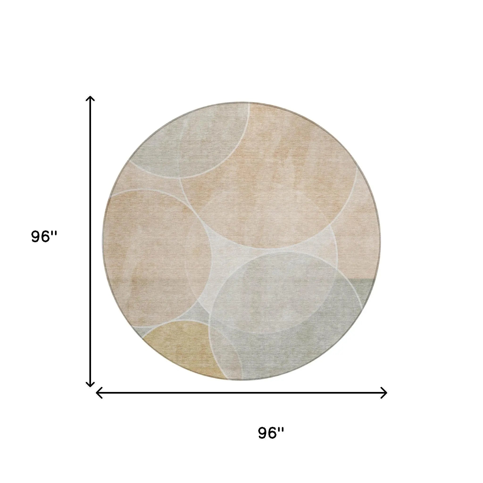 8' Salmon And Orange Round Geometric Washable Indoor Outdoor Area Rug Homeroots Outdoor