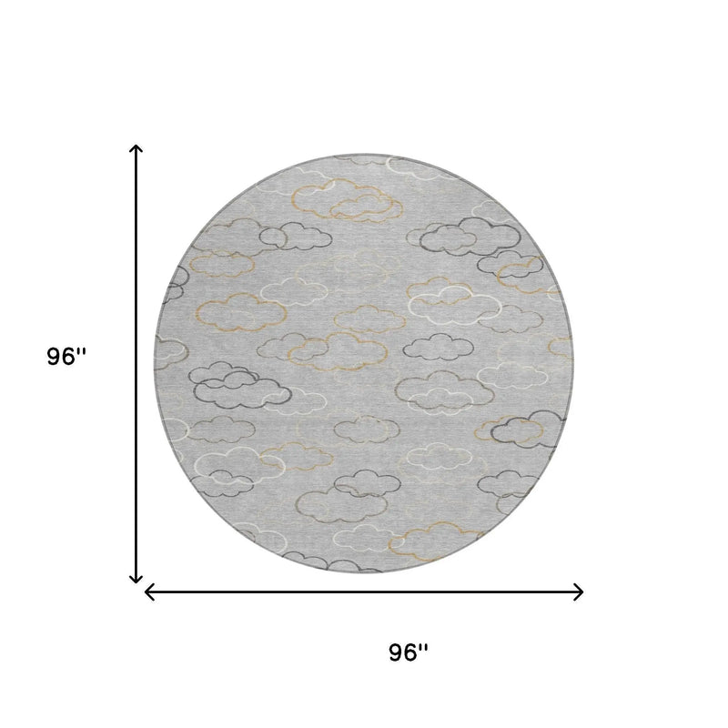 8' Silver And Beige Round Abstract Washable Indoor Outdoor Area Rug Homeroots Outdoor