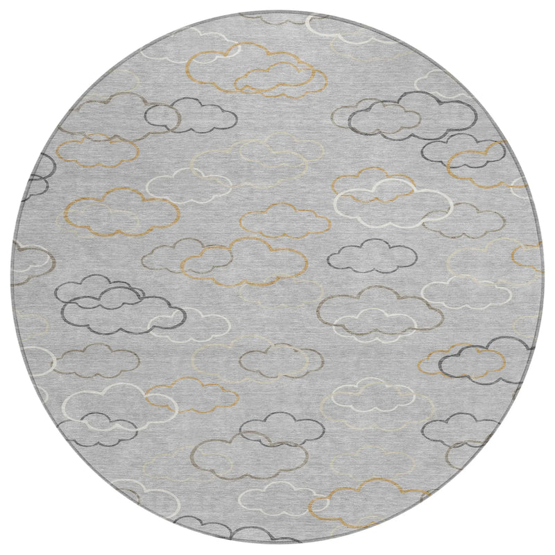 8' Silver And Beige Round Abstract Washable Indoor Outdoor Area Rug Homeroots Outdoor