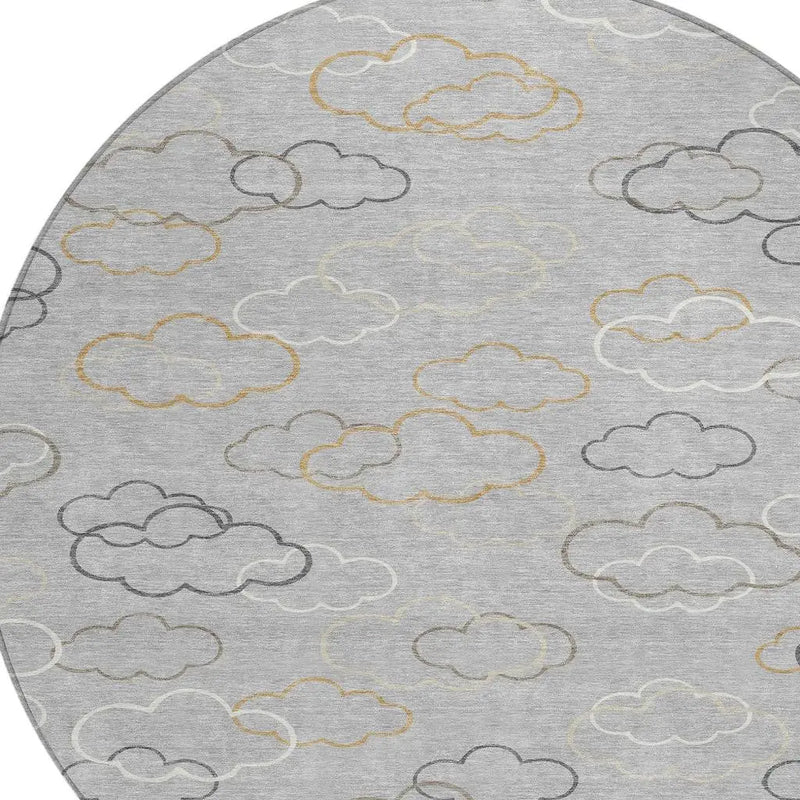 8' Silver And Beige Round Abstract Washable Indoor Outdoor Area Rug Homeroots Outdoor