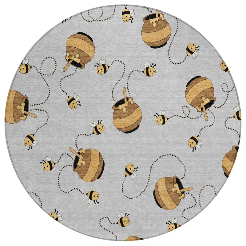 8' Silver And Beige Round Geometric Washable Indoor Outdoor Area Rug Homeroots Outdoor