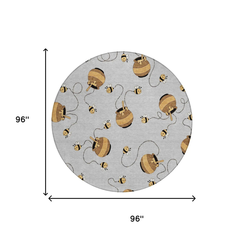 8' Silver And Beige Round Geometric Washable Indoor Outdoor Area Rug Homeroots Outdoor