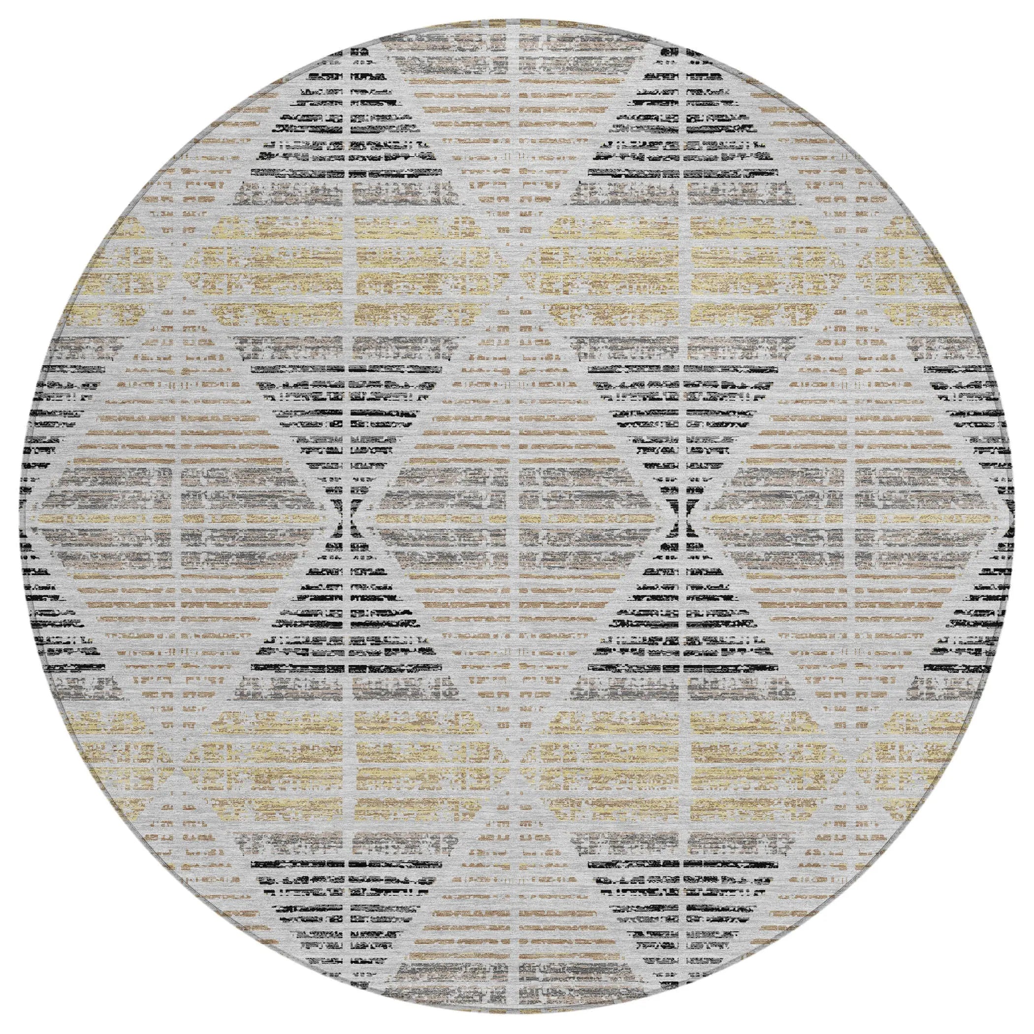 8' Silver And Beige Round Geometric Washable Indoor Outdoor Area Rug Homeroots Outdoor