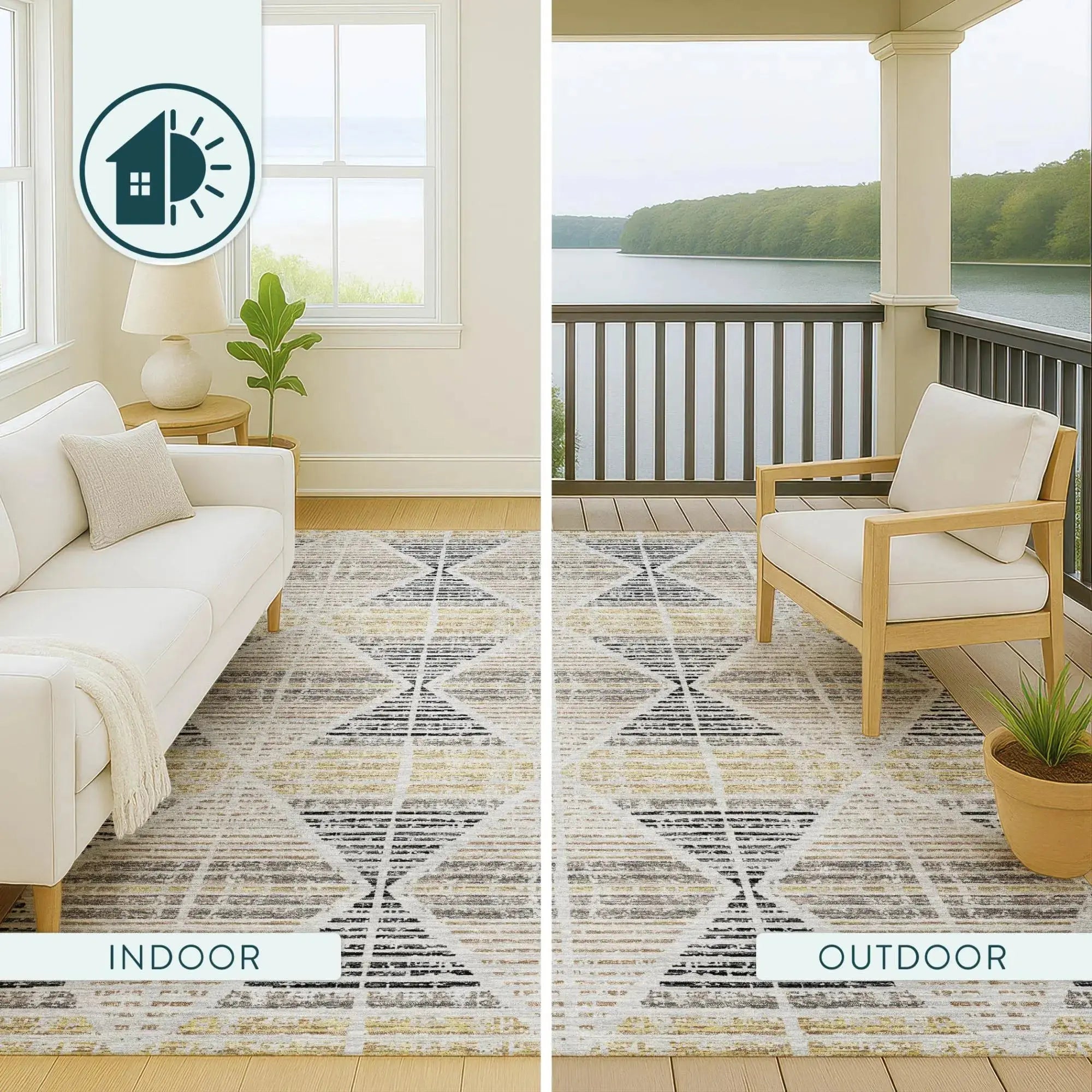 8' Silver And Beige Round Geometric Washable Indoor Outdoor Area Rug Homeroots Outdoor