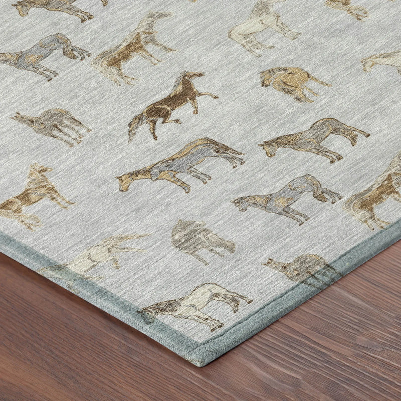 8' Silver And Beige Round Horse Washable Indoor Outdoor Area Rug Homeroots Outdoor