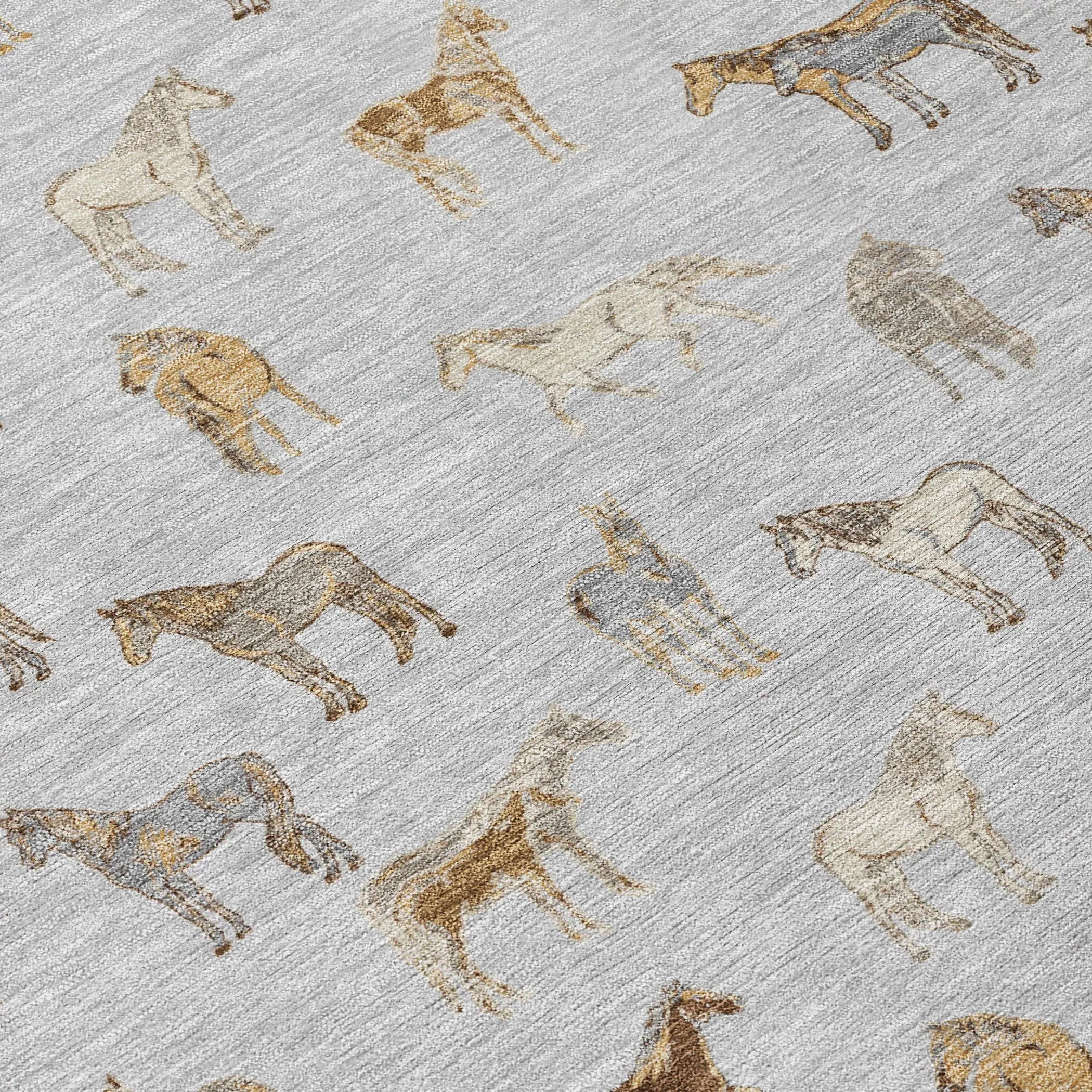 8' Silver And Beige Round Horse Washable Indoor Outdoor Area Rug Homeroots Outdoor
