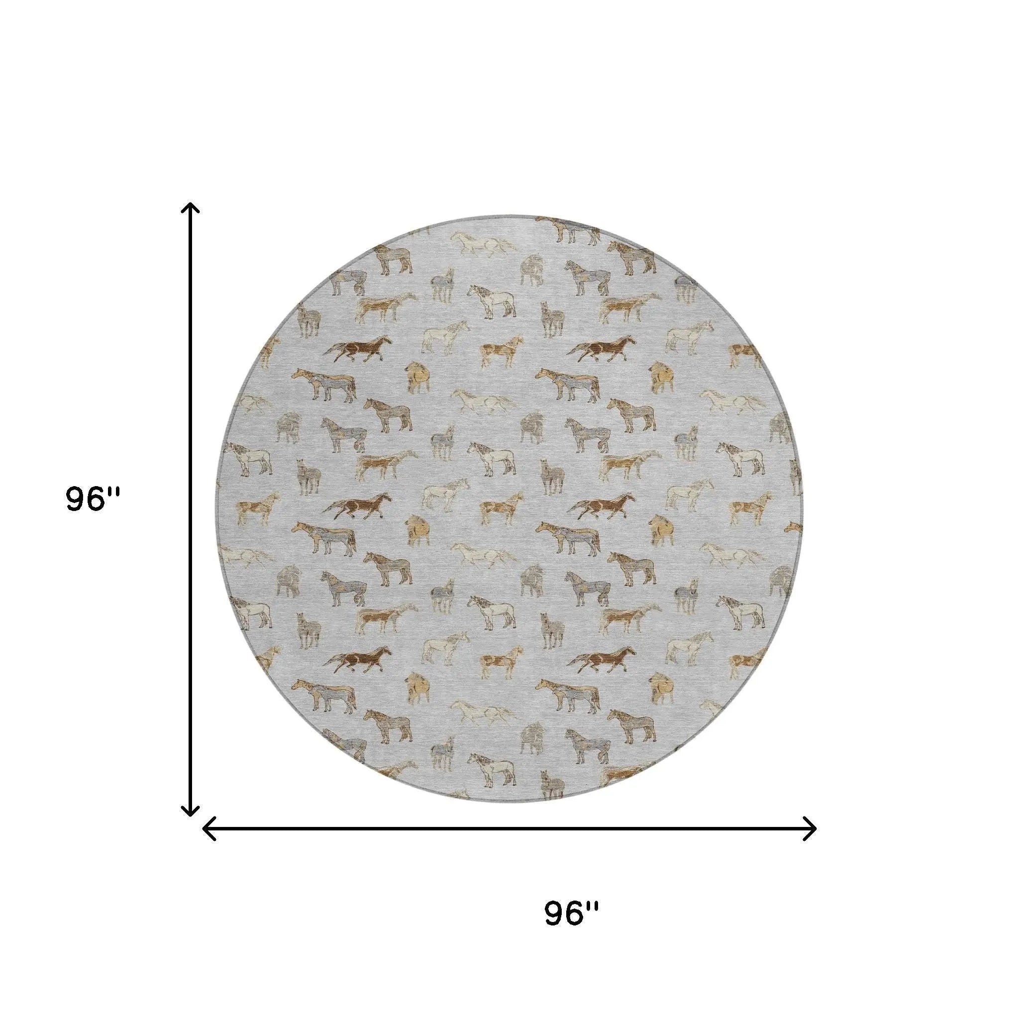 8' Silver And Beige Round Horse Washable Indoor Outdoor Area Rug Homeroots Outdoor