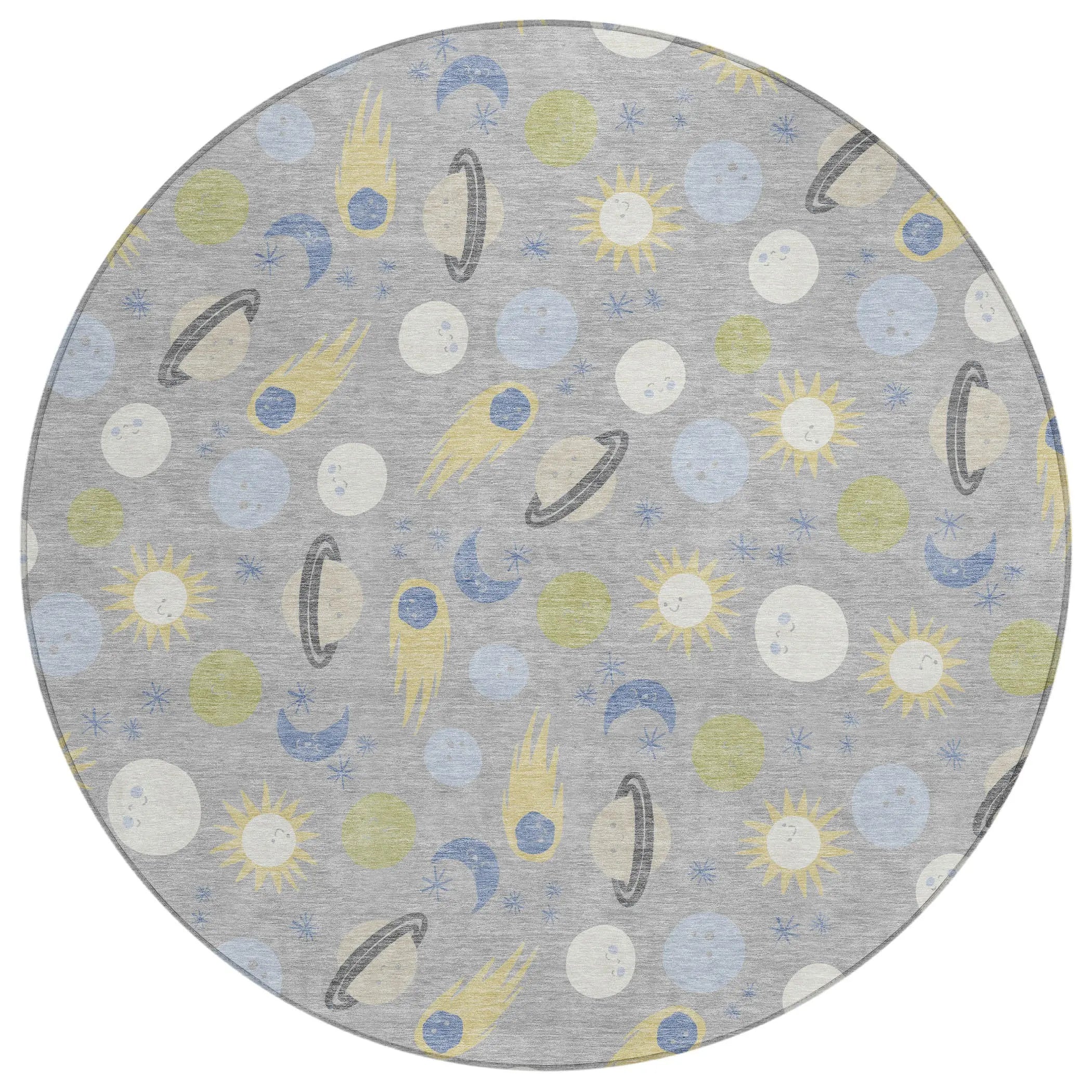 8' Silver And Blue Round Geometric Washable Indoor Outdoor Area Rug Homeroots Outdoor