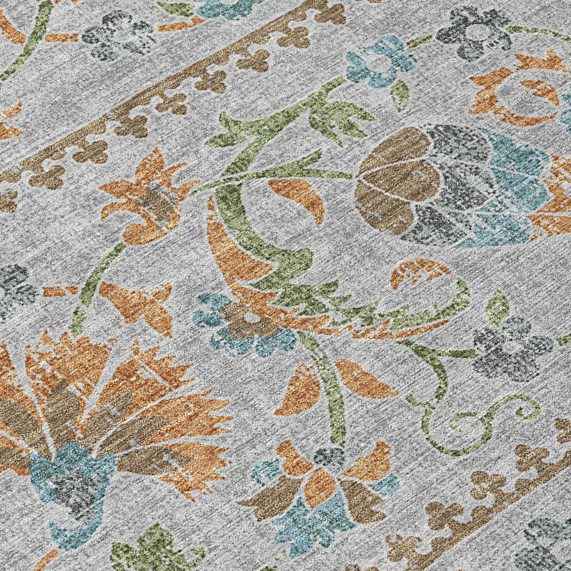 8' Silver And Brown Round Floral Washable Indoor Outdoor Area Rug Homeroots Outdoor