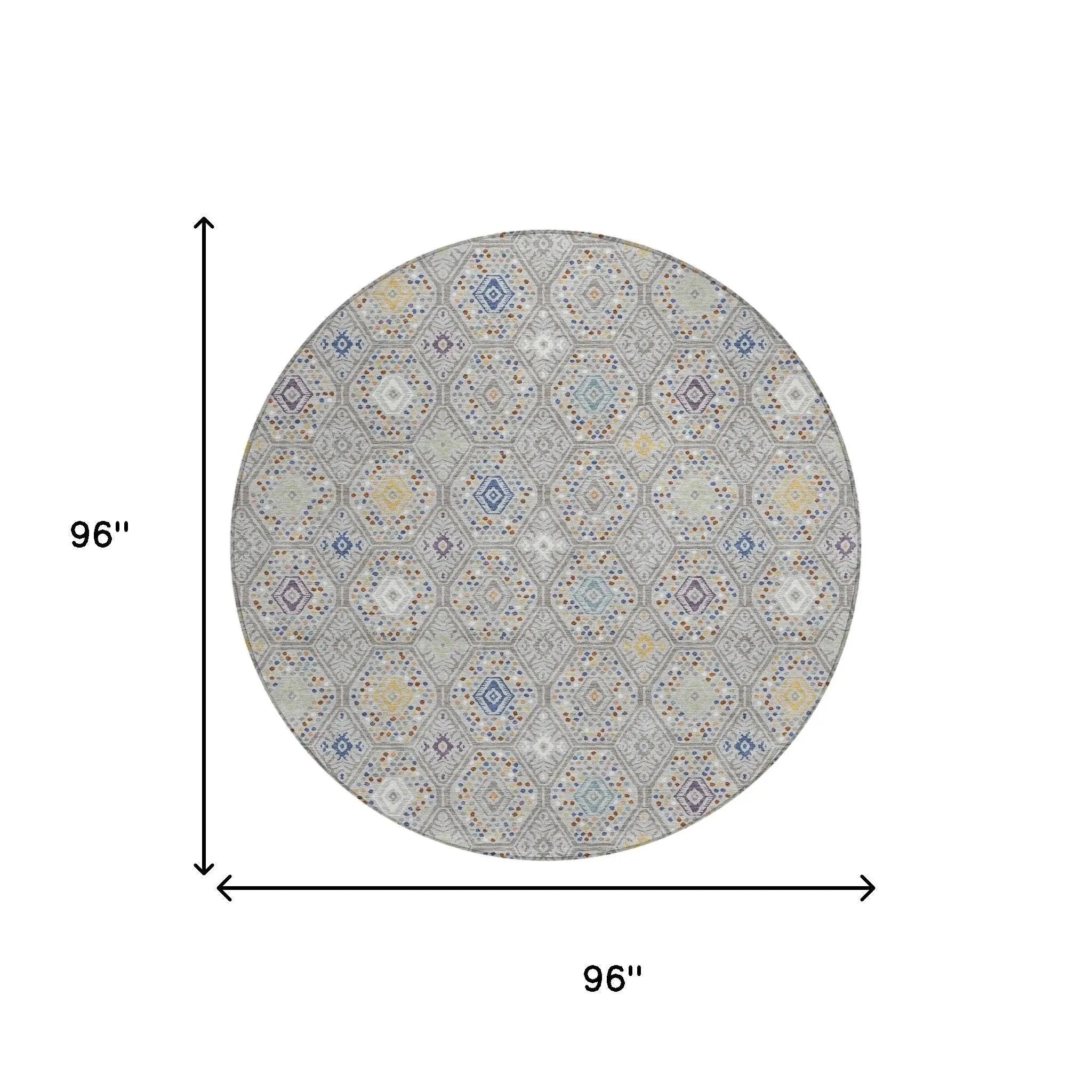 8' Silver And Brown Round Geometric Washable Indoor Outdoor Area Rug Homeroots Outdoor