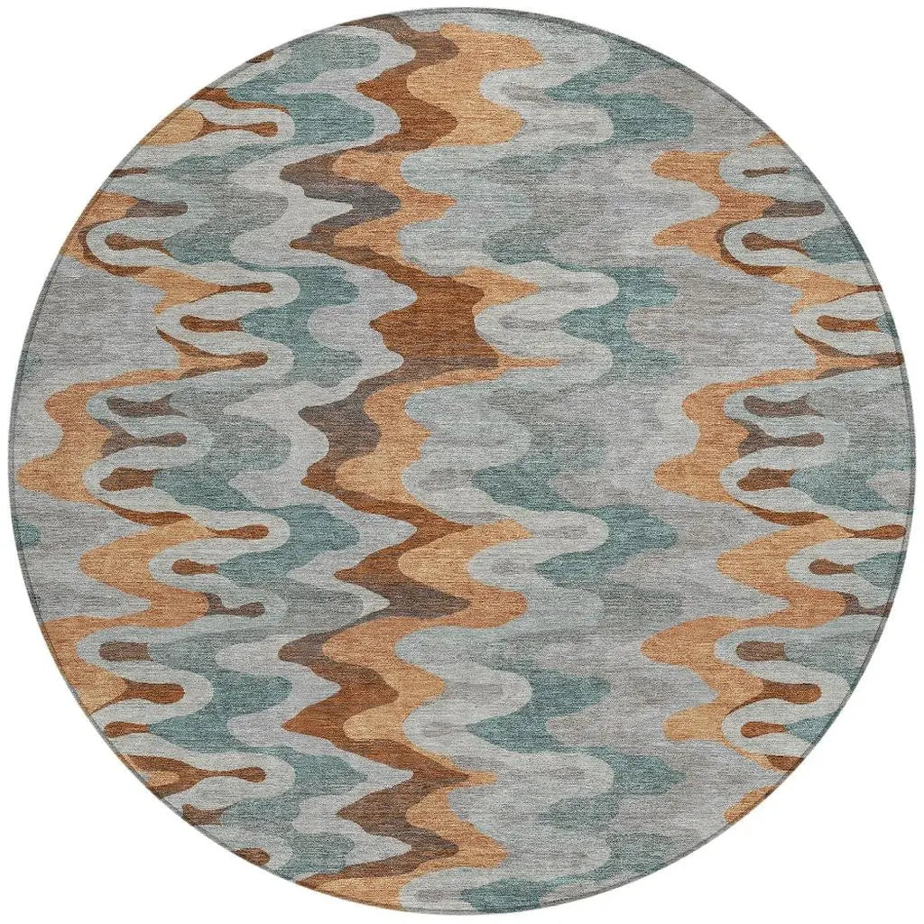 8' Silver And Copper Round Abstract Washable Indoor Outdoor Area Rug Homeroots Outdoor