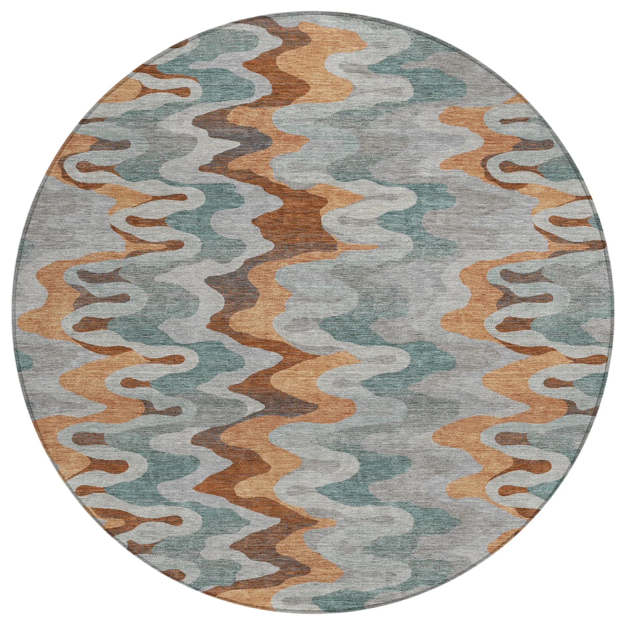 8' Silver And Copper Round Abstract Washable Indoor Outdoor Area Rug Homeroots Outdoor