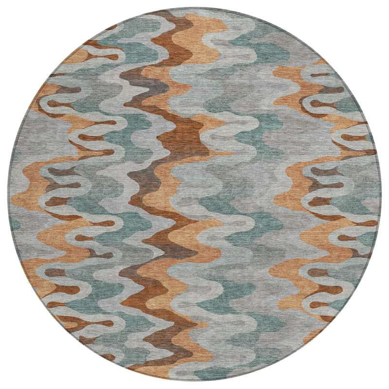 8' Silver And Copper Round Abstract Washable Indoor Outdoor Area Rug Homeroots Outdoor