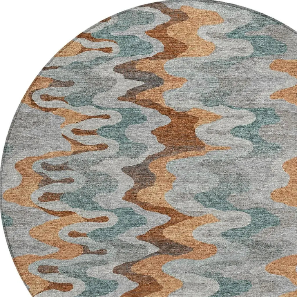 8' Silver And Copper Round Abstract Washable Indoor Outdoor Area Rug Homeroots Outdoor