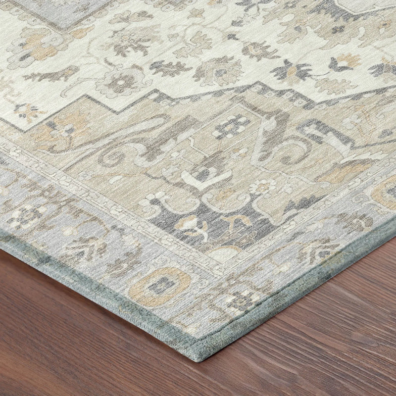 8' Silver And Fern Green Round Oriental Washable Indoor Outdoor Area Rug Homeroots Outdoor