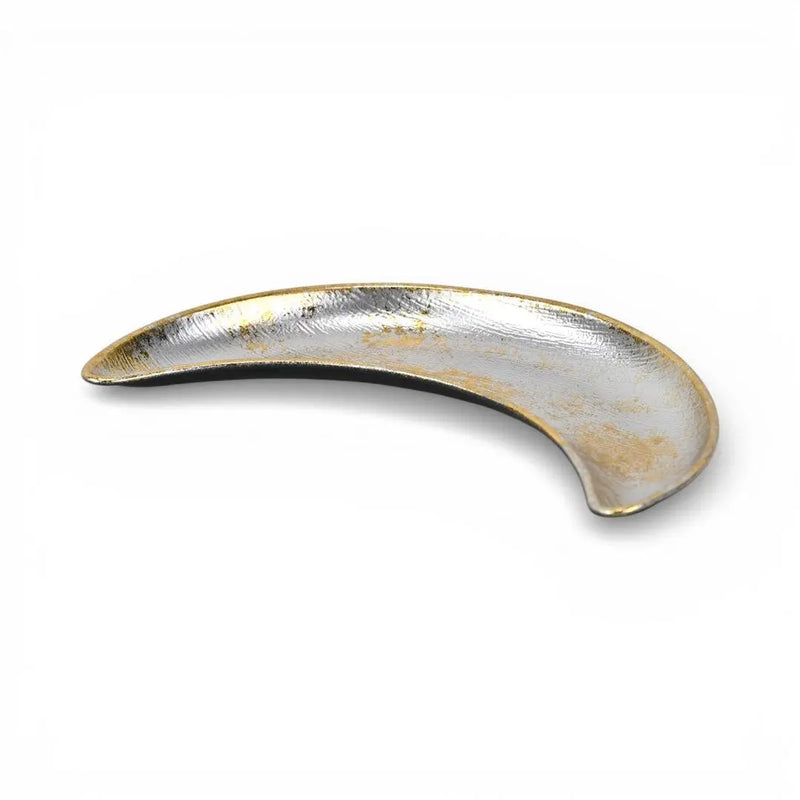 8" Silver And Gold Metal Handmade Crescent Trinket Tray Homeroots Kitchen & Dining
