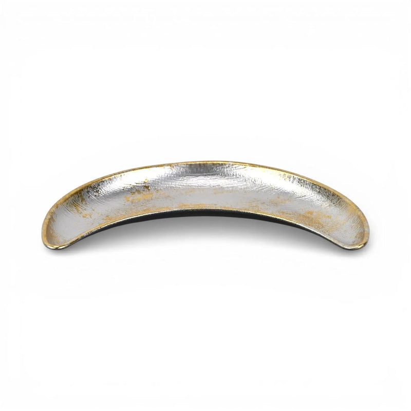 8" Silver And Gold Metal Handmade Crescent Trinket Tray Homeroots Kitchen & Dining