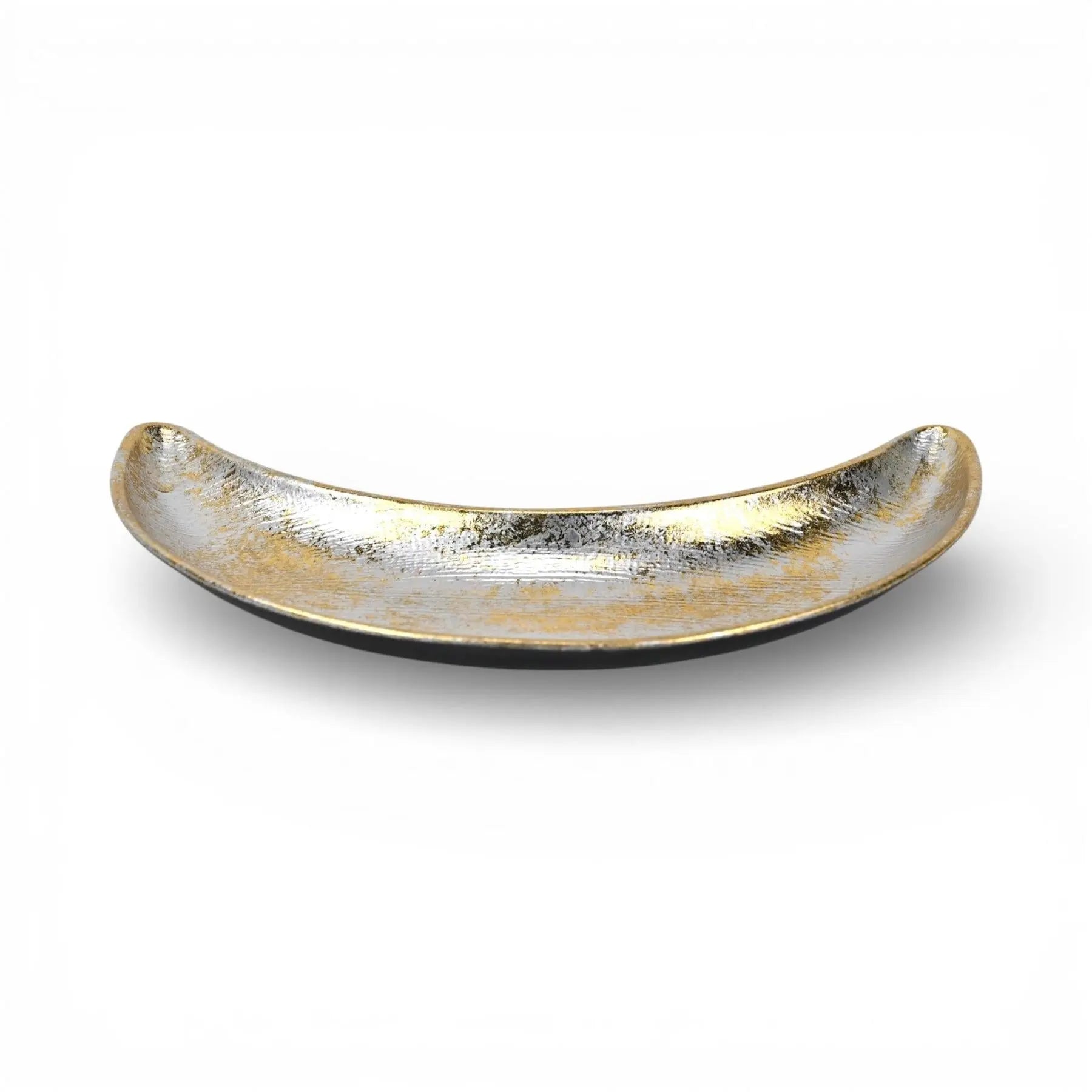 8" Silver And Gold Metal Handmade Crescent Trinket Tray Homeroots Kitchen & Dining