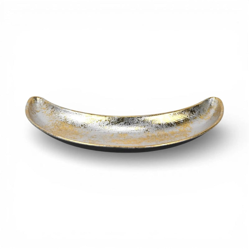 8" Silver And Gold Metal Handmade Crescent Trinket Tray Homeroots Kitchen & Dining