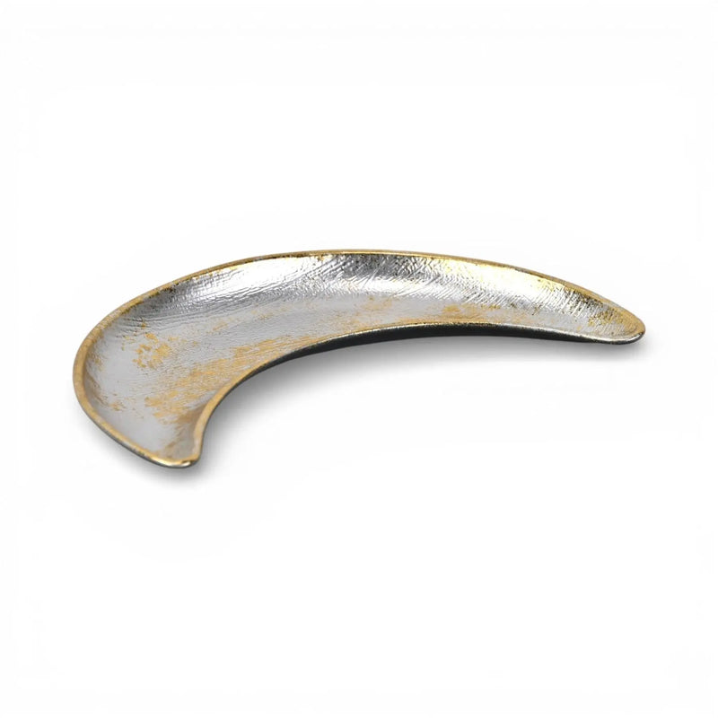 8" Silver And Gold Metal Handmade Crescent Trinket Tray Homeroots Kitchen & Dining