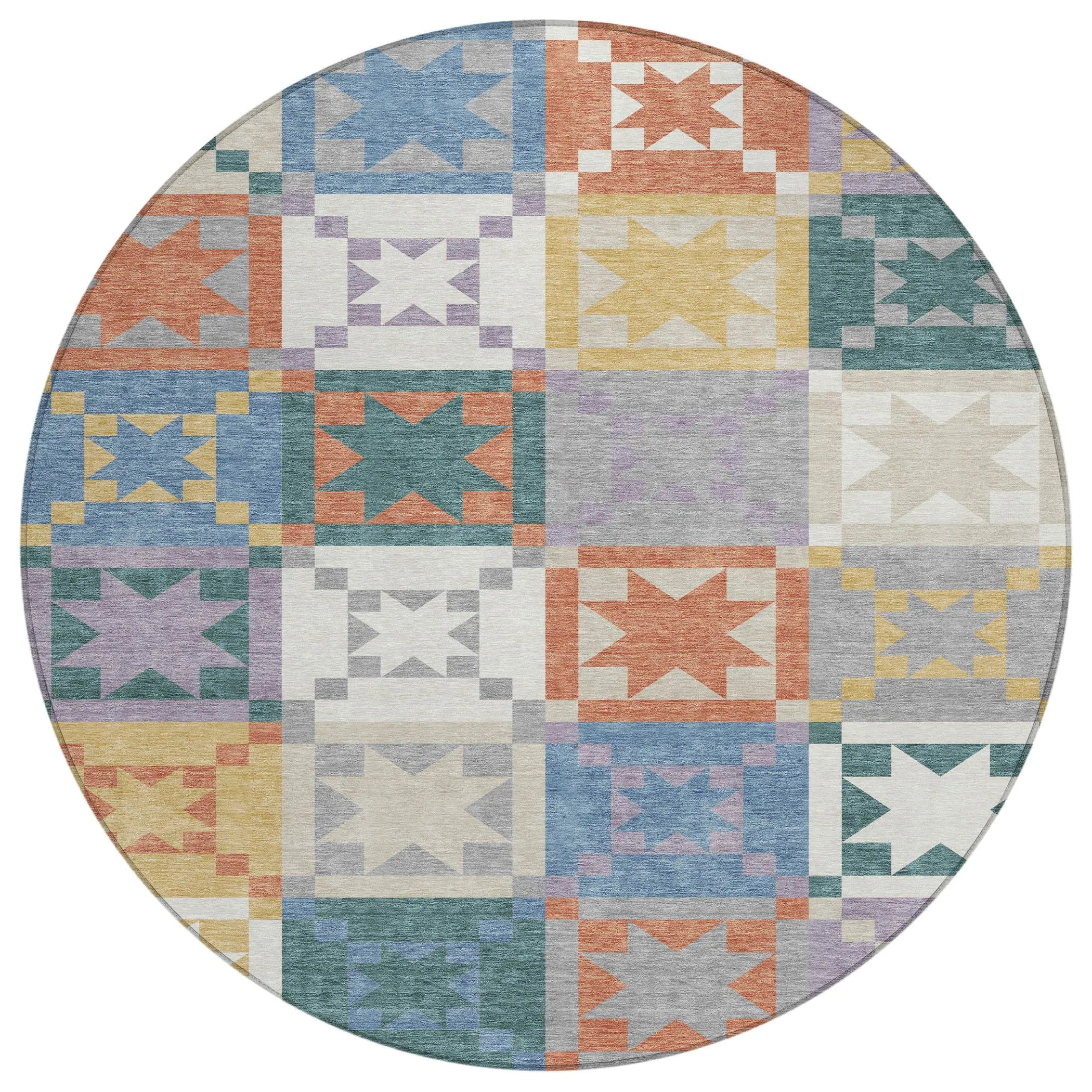 8' Silver And Gold Round Patchwork Washable Indoor Outdoor Area Rug Homeroots Outdoor
