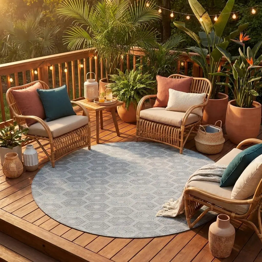 8' Silver And Granite Gray Round Geometric Washable Indoor Outdoor Area Rug Homeroots Outdoor