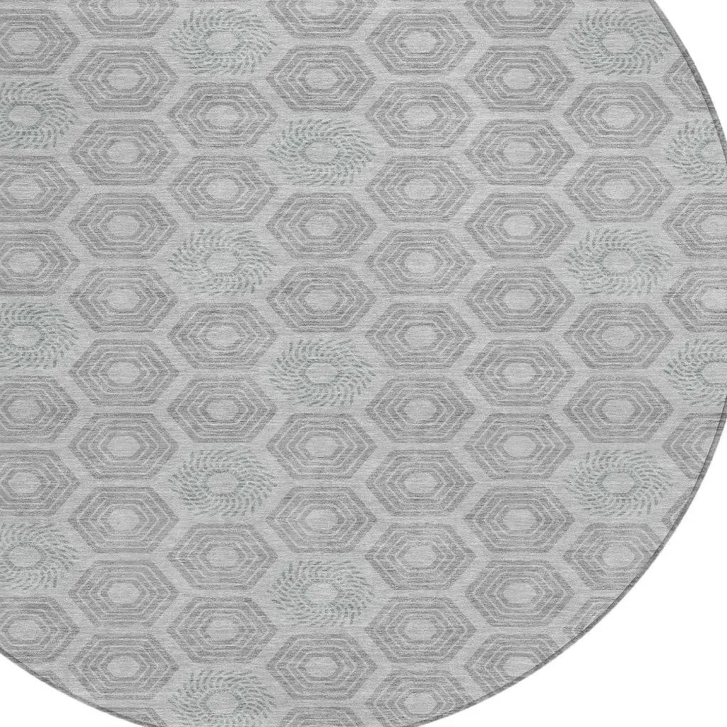 8' Silver And Granite Gray Round Geometric Washable Indoor Outdoor Area Rug Homeroots Outdoor